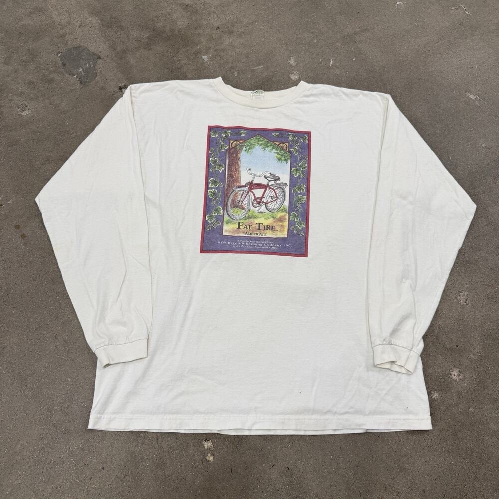 Vintage Fat Tire Amber Ale Patagonia Long Sleeve T Shirt XL White Beer Promo